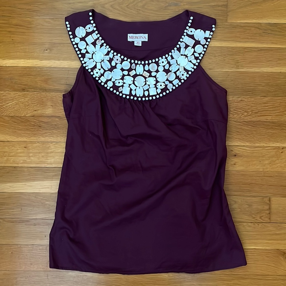 Burgundy top with shell embellishment